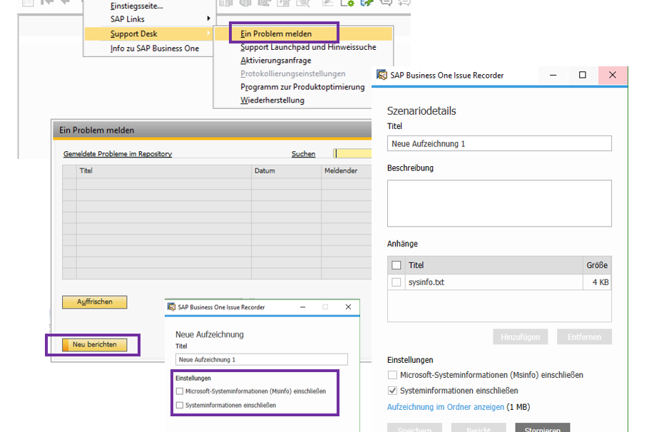 SAP Business One Problem melden