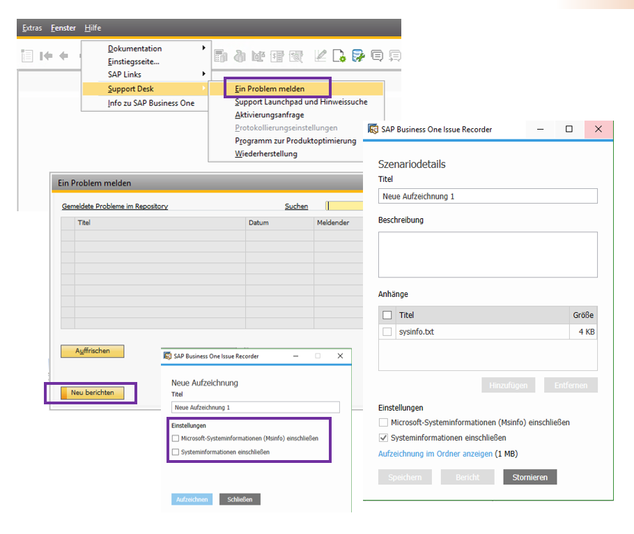 SAP Business One Problem melden